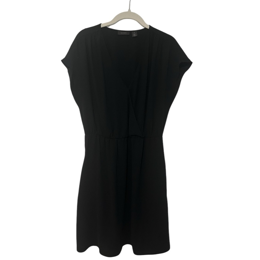 Halogen Black V-Neck Cinched Waist Mini Dress With Pockets Size Medium